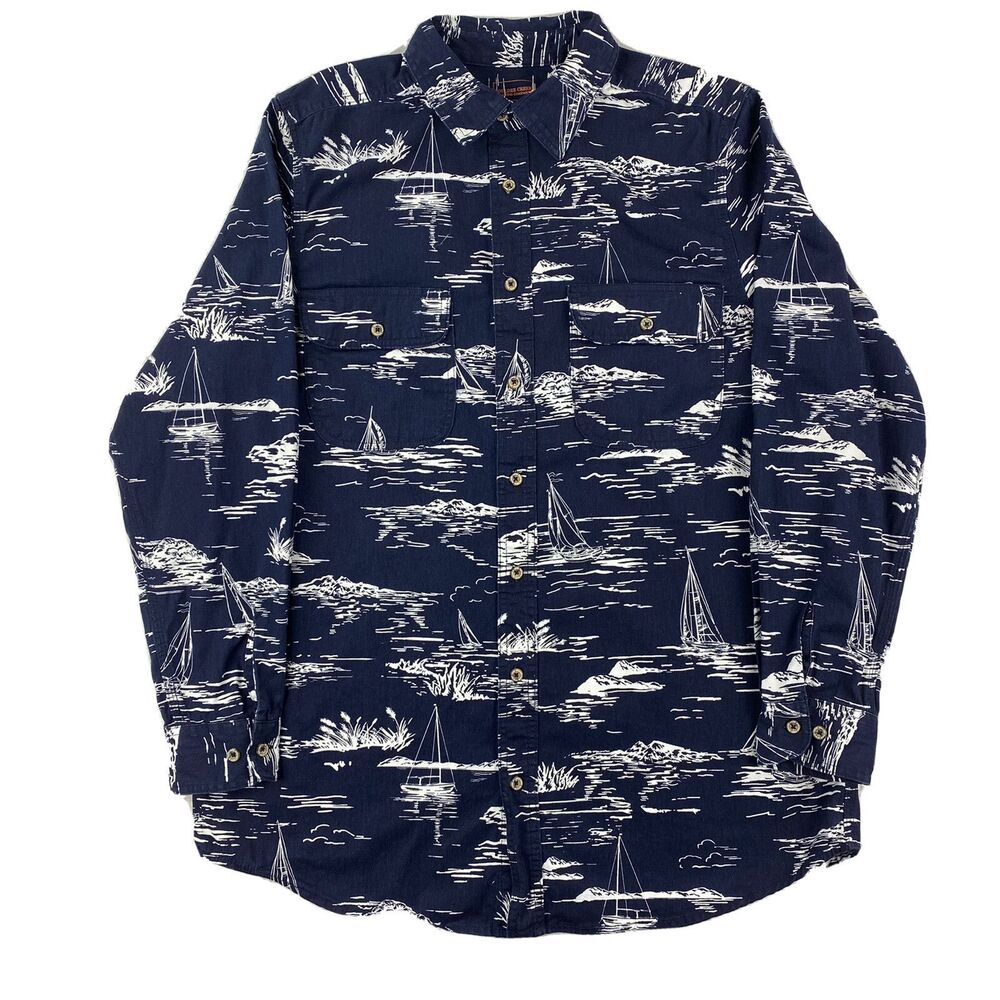 Boulder Creek Trading Company Shirt Sailboats Men's L Tall Long Sleeve Button Up